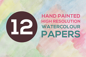 12 Hand Painted Watercolour Papers