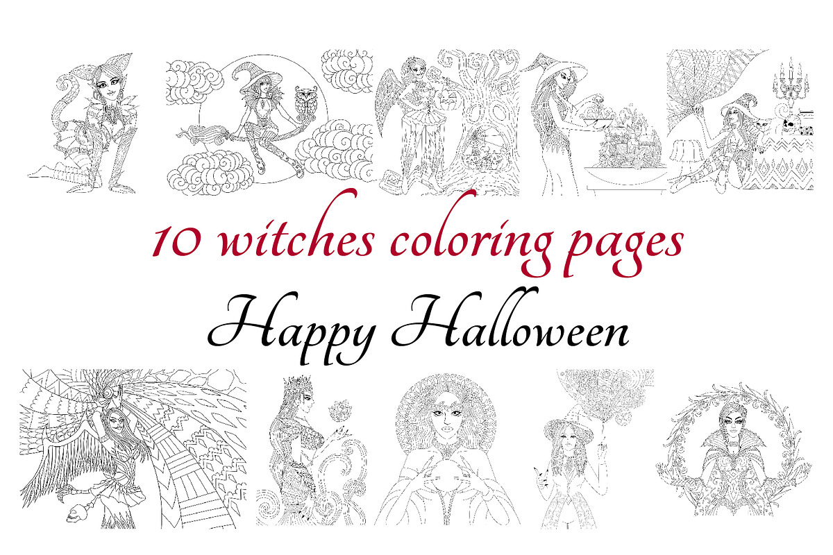 10 witches Halloween theme, an Illustration by Somjai King (Photo 1 of 11)