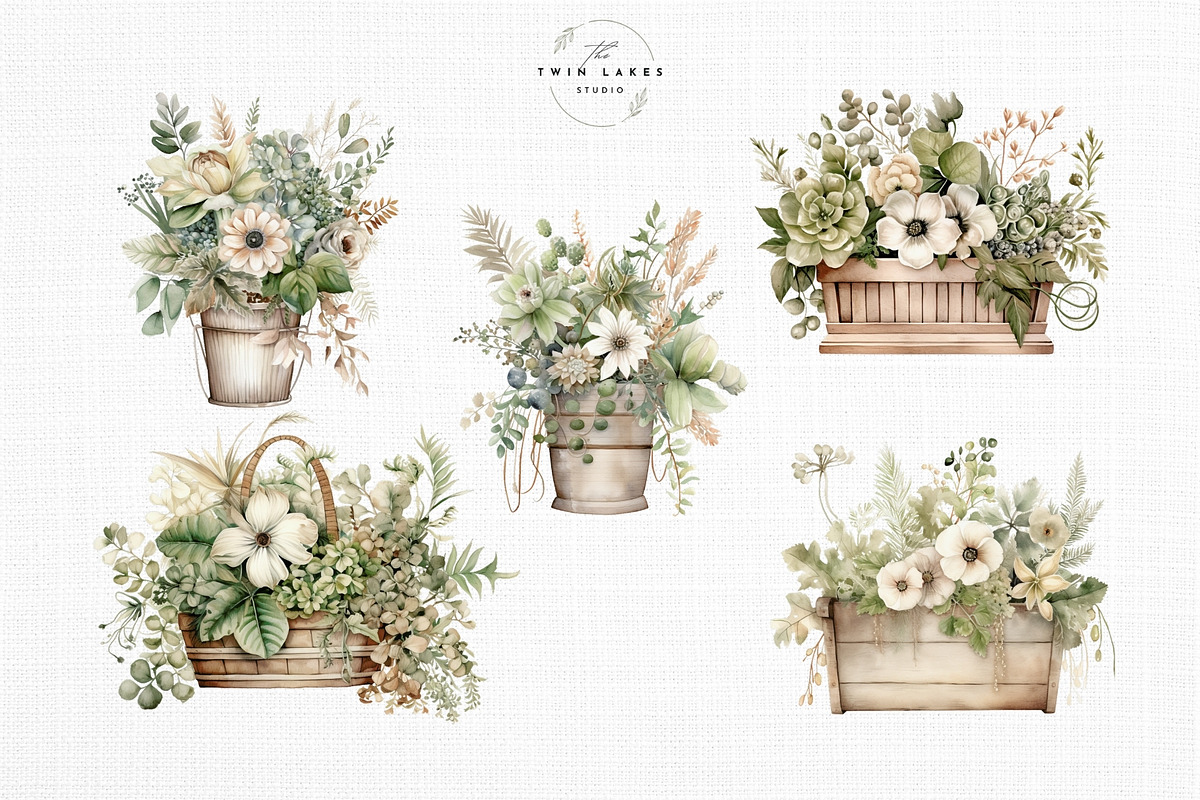 Watercolor Rustic Planters, a Decorative Illustration by The Twin Lakes Studio (Photo 5 of 5)