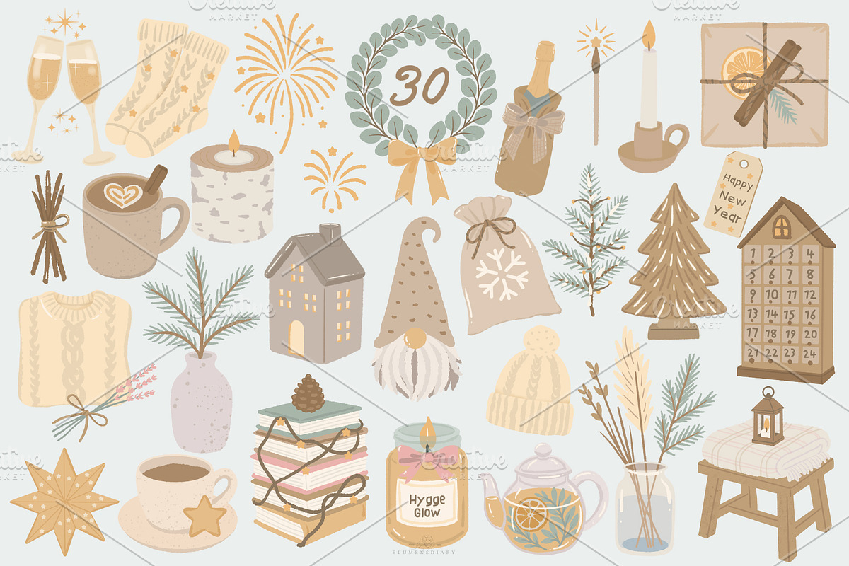 Hygge New Year Scandinavian Clipart, a Decorative Illustration by Blumensdiary (Photo 2 of 7)