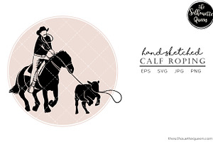 Hand Drawn Rodeo Calf Roping Vector