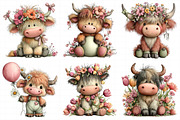 Whimsical Spring Highland Cow Clipar, an Illustration by Daily.Designs (Thumbnail 3 of 8)