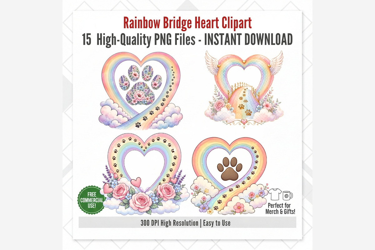 Rainbow Bridge Heart Clipart 15 PNG, an Animal Illustration by Tanya Kart (Photo 8 of 10)