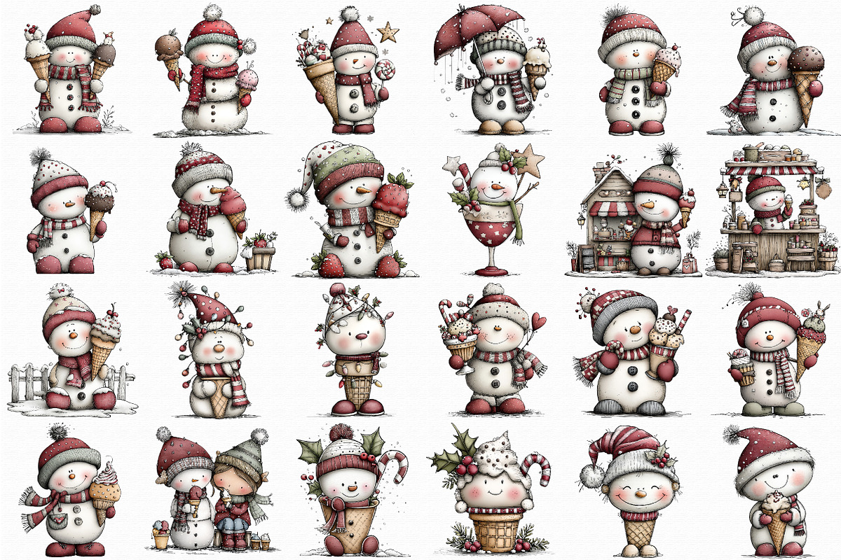 Christmas Snowman Ice Cream Clipart, an Illustration by Libby Wishes (Photo 3 of 7)