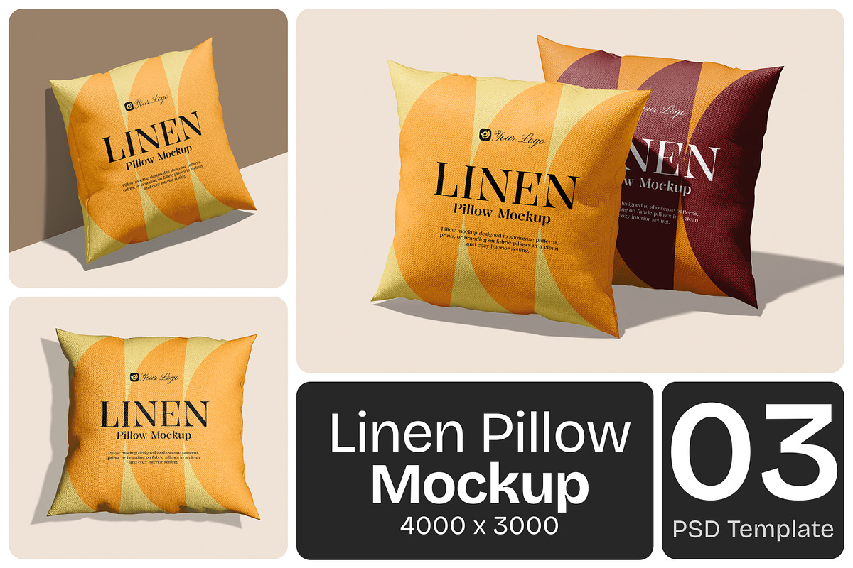 Linen Pillow Mockup, a Packaging Mockup by Permadi Creative (Photo 1 of 5)