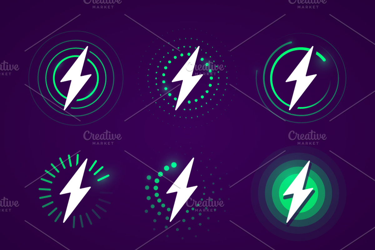 Charging Battery Lightning Icon Set, a Solid Icon by Black White Mouse Design