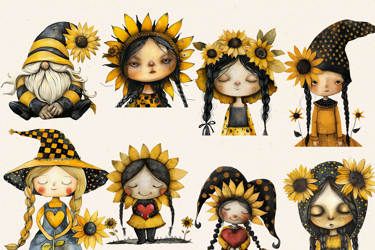 SUNFLOWER GNOME CLIPART PACK, a Person Illustration by Daring Digies (Photo 4 of 10)