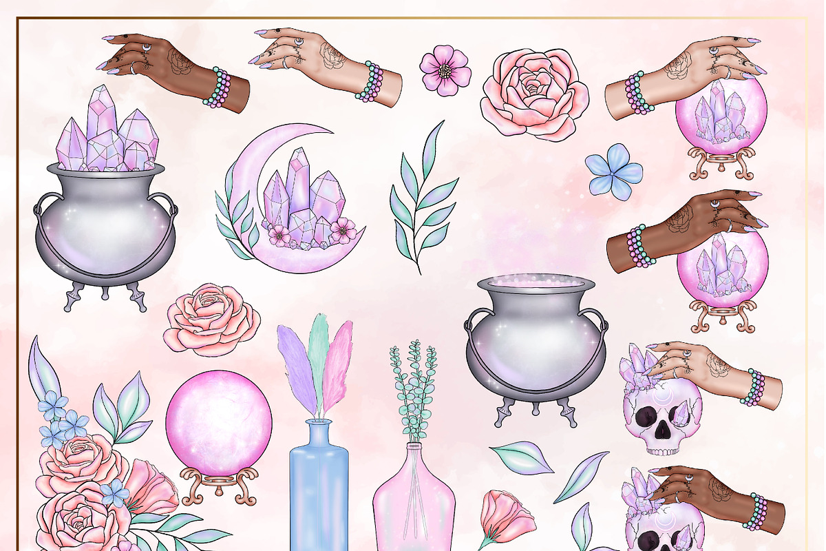 Pastel Witch clipart collection, an Illustration by Gaynor Carradice Designs (Photo 4 of 4)