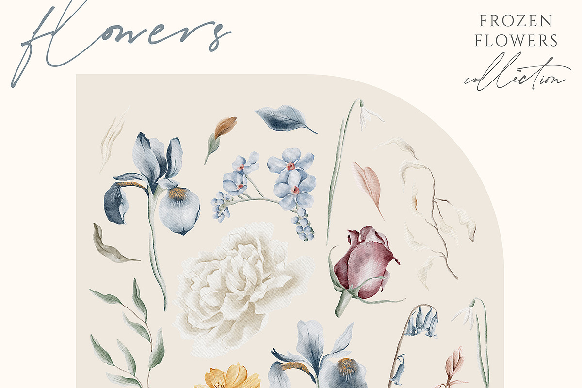 Frozen Flowers Watercolor Collection, a Texture Illustration by Julia Dreams (Photo 6 of 8)