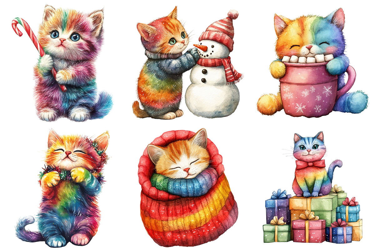 Rainbow Christmas Cat Clipart, an Illustration by Daily.Designs (Photo 3 of 5)