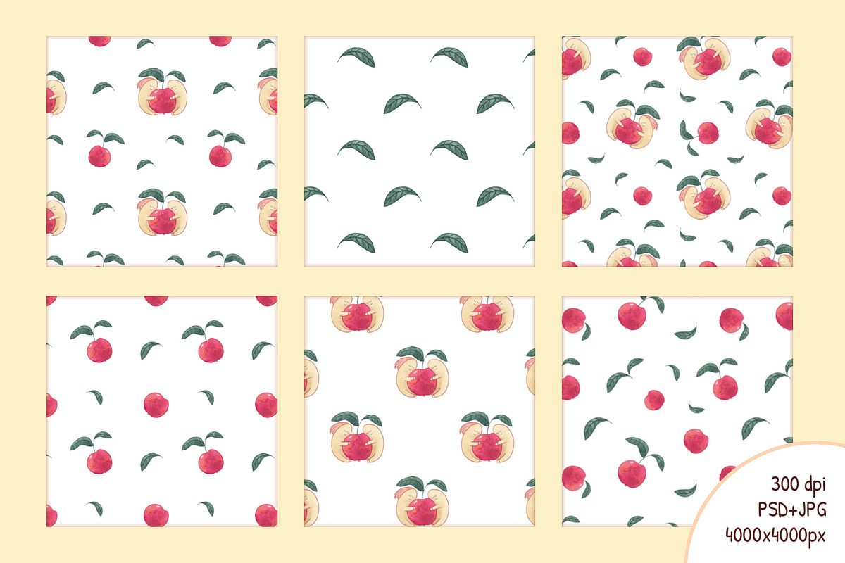 Worms and apples Watercolor patterns, a Pattern Graphic by Lagniappe Art (Photo 2 of 9)