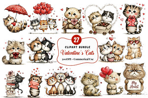 Whimsical Valentine Cat Clipart PNG