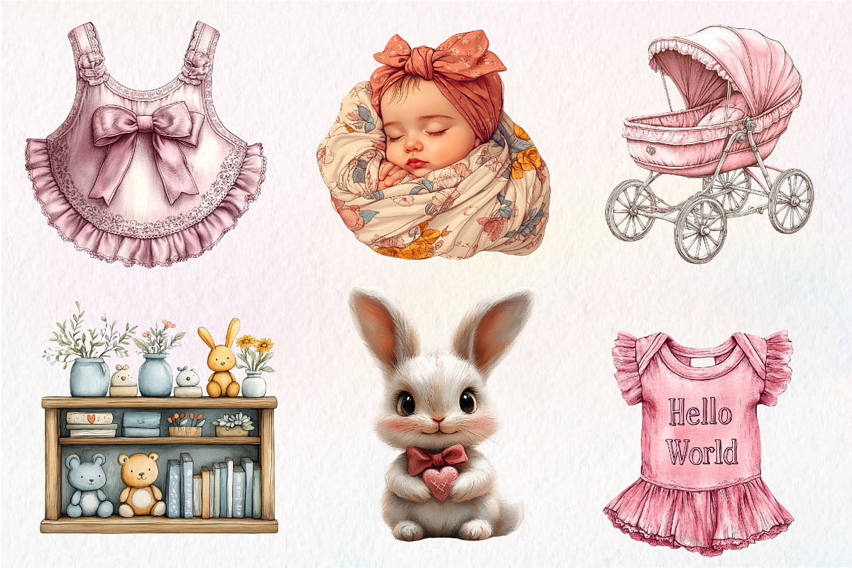 Pink Baby Girl Nursery Clipart, an Illustration by CreationArt (Photo 4 of 9)