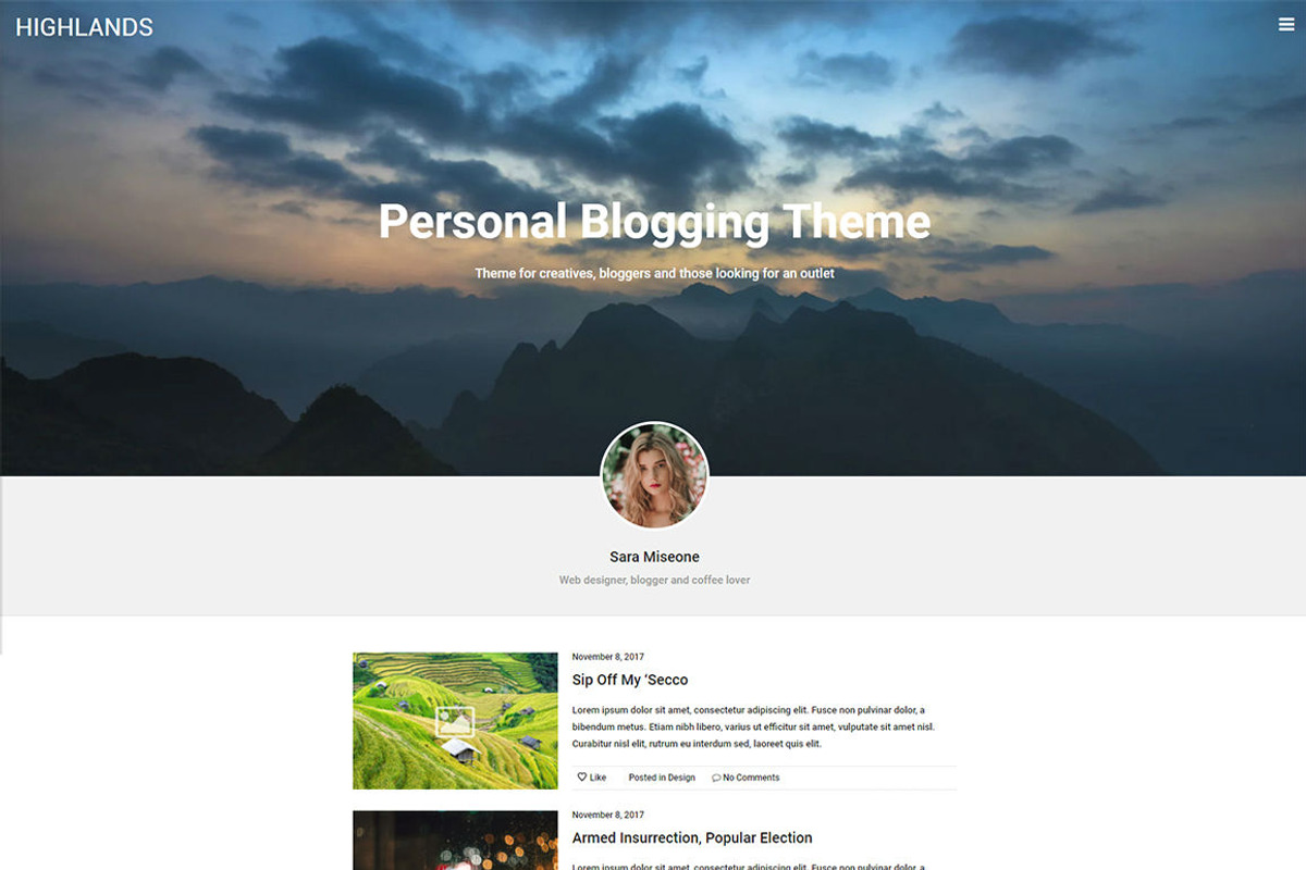 Highlands - Personal Blogging Theme, a WordPress Template by Psyrix (Photo 2 of 5)