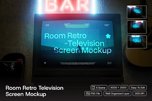 Room Retro Television Screen Mockup, an Advertising Mockup by herutage