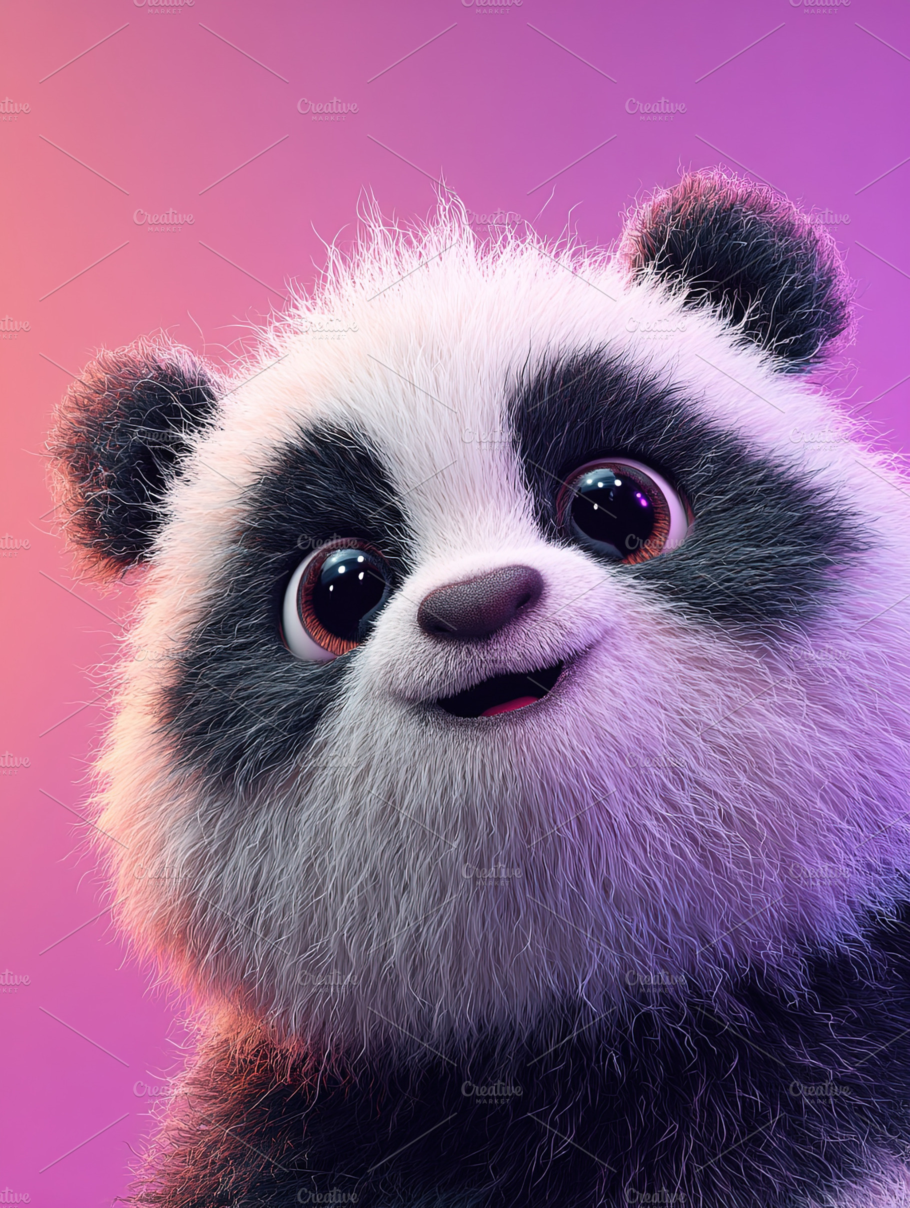 Adorable cartoon panda character with big eyes on a colorful gra, an Animal Photo by Ales Munt