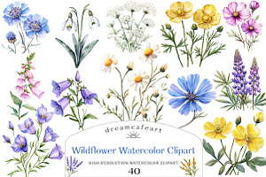 Wildflower Watercolor Clipart Bundle, an Illustration by DreamCafeArt
