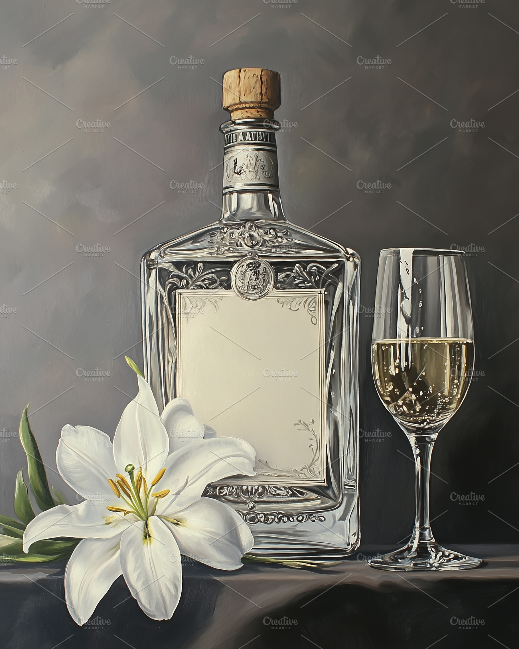 Gin bottle with a label for text,, a Food & Drink Photo by Imaginarium