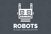 Robots: 12 icons & seamless pattern, an Outline Icon by chewkotski (Thumbnail 1 of 5)