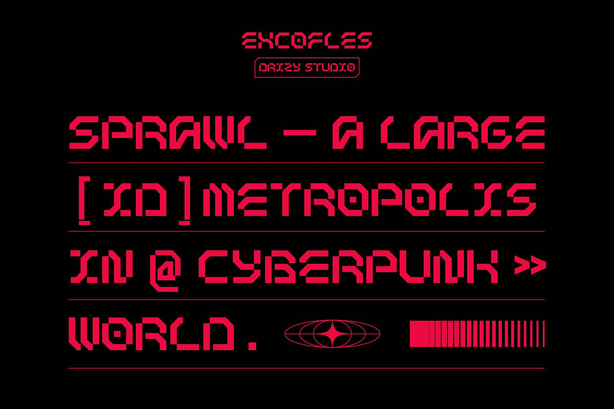 Excofles – Modern Mecha Display Font, a Sans Serif Font by Drizy (Photo 2 of 10)
