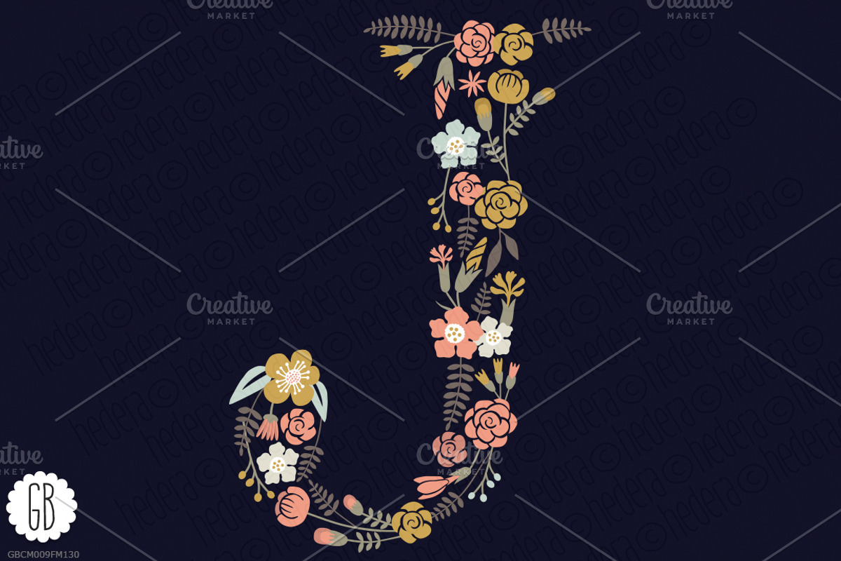 Floral letters, monogram, floral NJB, a Decorative Illustration by GrafikBoutique (Photo 3 of 3)