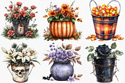 Watercolor Halloween Bucket Flowers, an Illustration by Canvas Craft (Thumbnail 2 of 8)