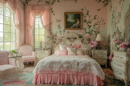 A beautifully decorated Shabby Chic interior design style bedroom featuring sof, an Arts & Entertainment Photo by Textures & Backgrounds