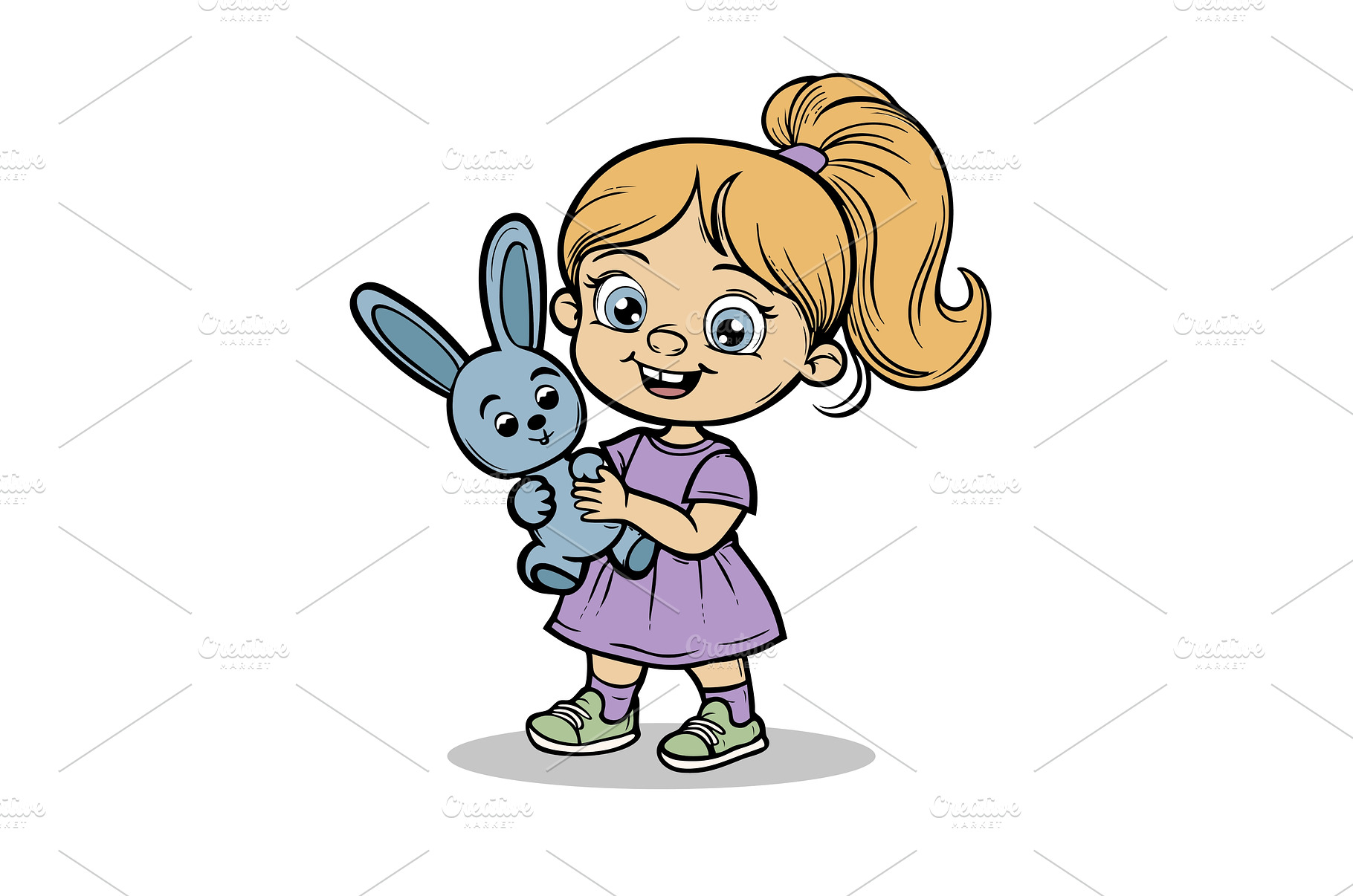 little girl plays with stuffed bunny, a Holiday Photo by piter.goskov
