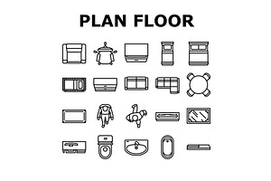 floor plan interior furniture icons, an Object Illustration by pikepicture