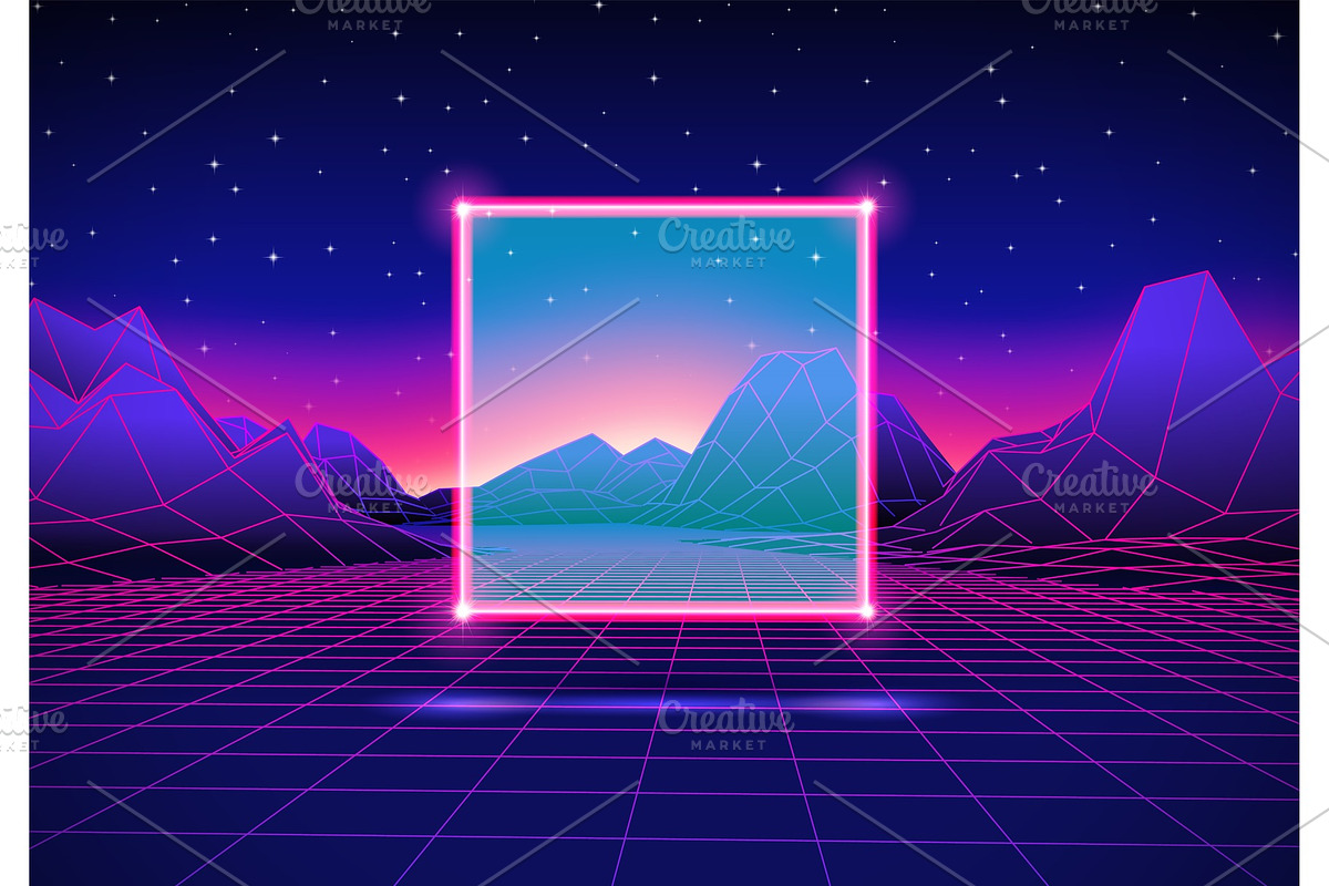Retro futuristic landscape with, an Illustration by Swillklitch
