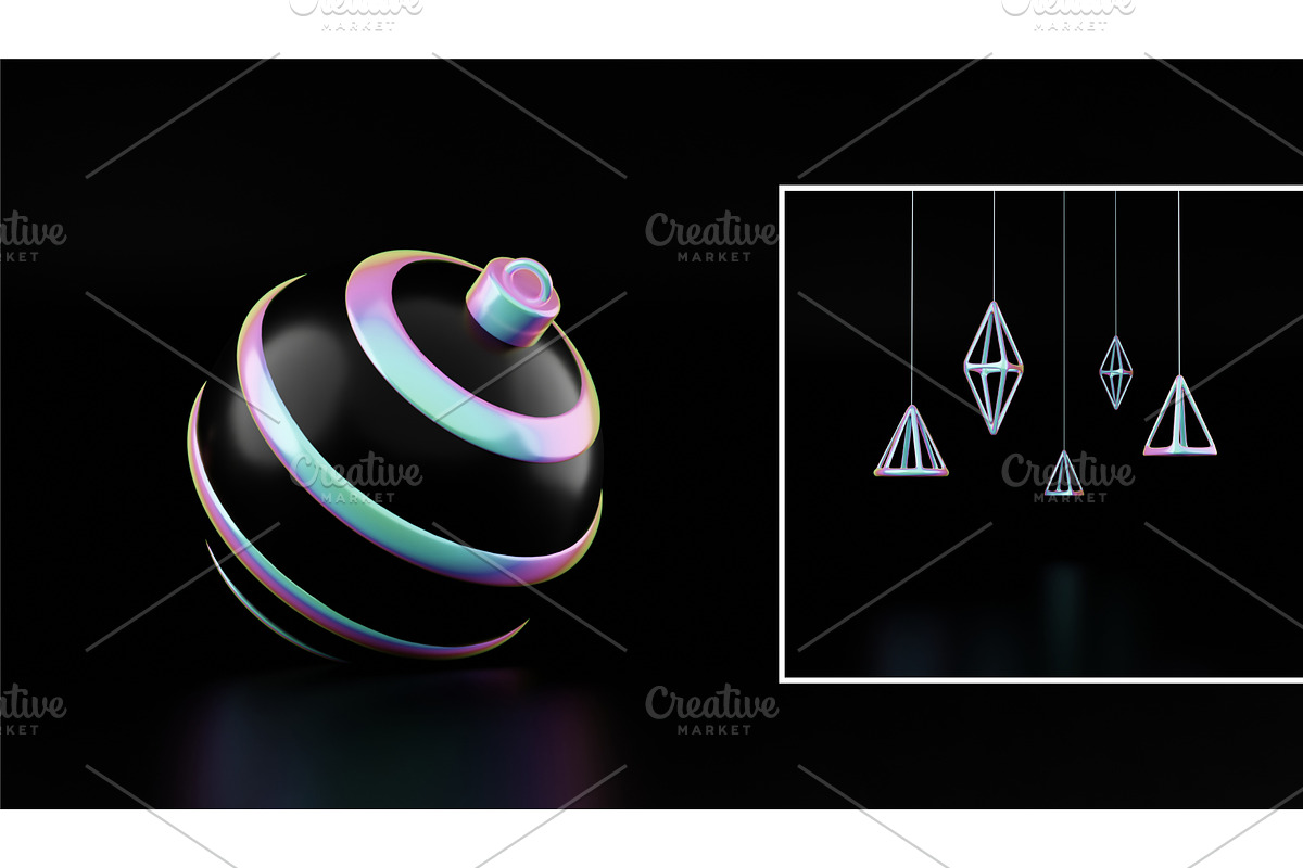 Holographic Christmas 3D Set, a Decorative Illustration by Lunarts Studio (Photo 7 of 8)