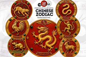 Chinese zodiac Clipart set V2, a Decorative Illustration by ThatsDesignArt