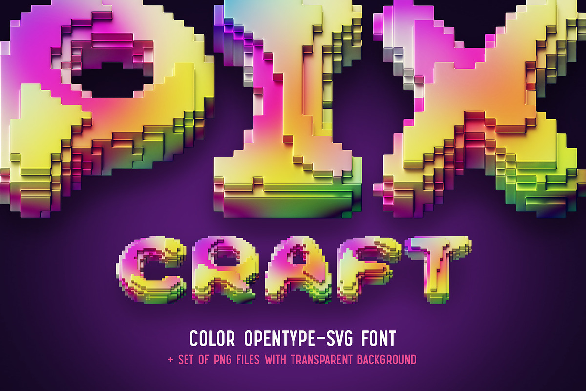 Pixcraft – Color Bitmap Font., a Symbol Font by Gleb Guralnyk (Photo 1 of 6)