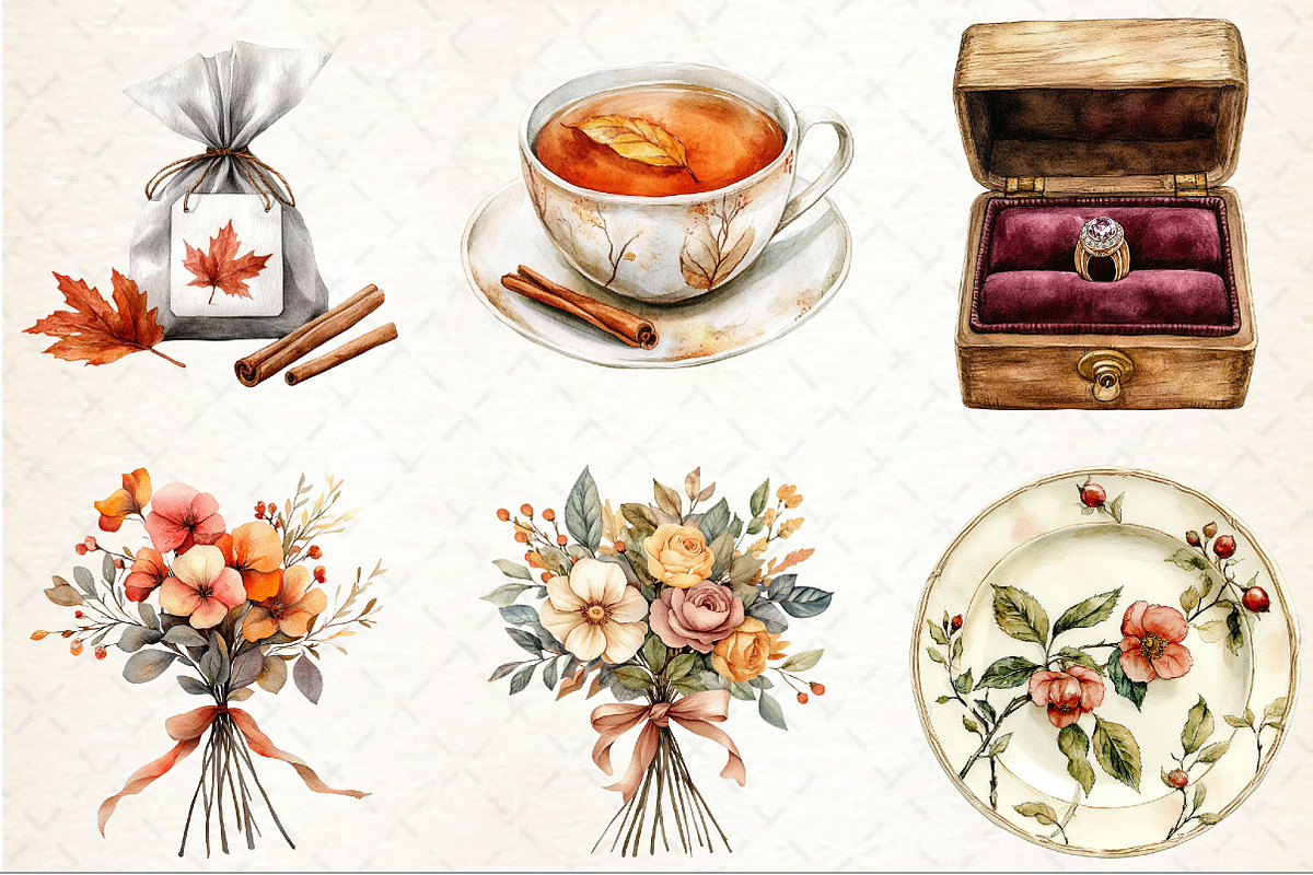 Autumn Bridal Tea Party Clipart, an Illustration by Rose Art (Photo 3 of 7)