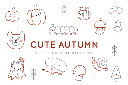Cute Autumn - doodle style clipart
