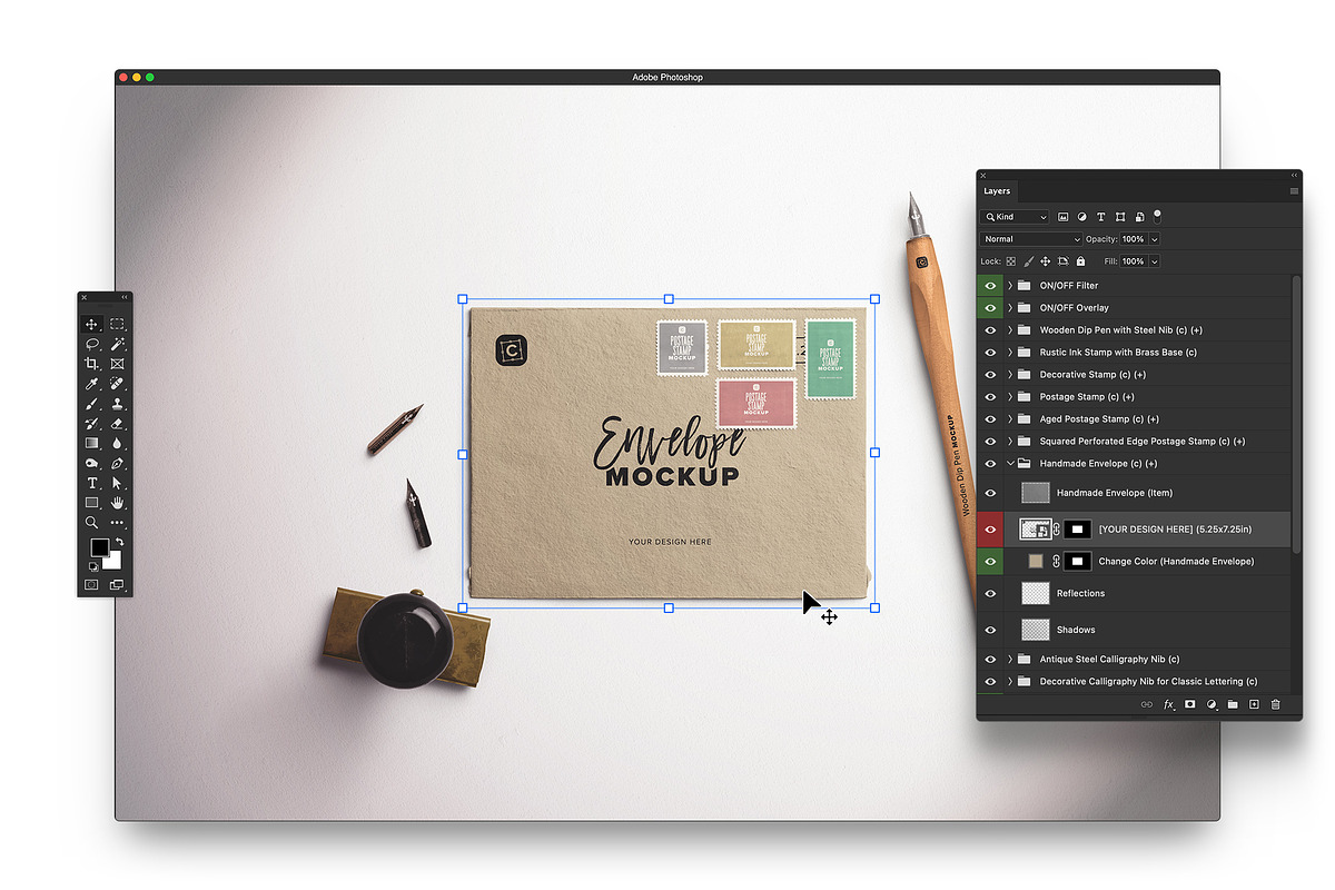 Envelope-Postage Stamps Calligraphy, an Advertising Mockup by Custom Scene (Photo 7 of 10)