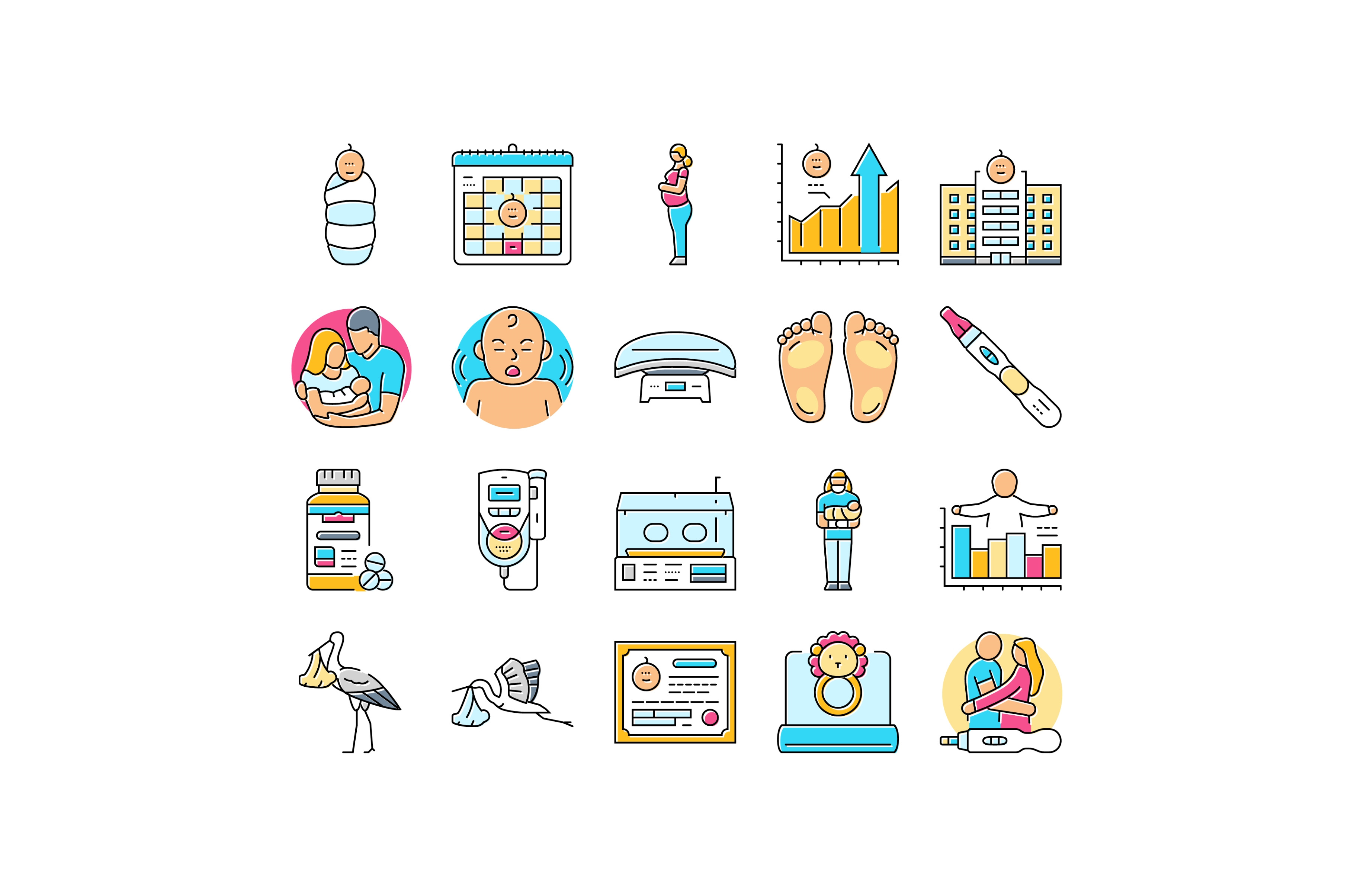 birth pregnancy newborn infant icons, an Object Illustration by pikepicture