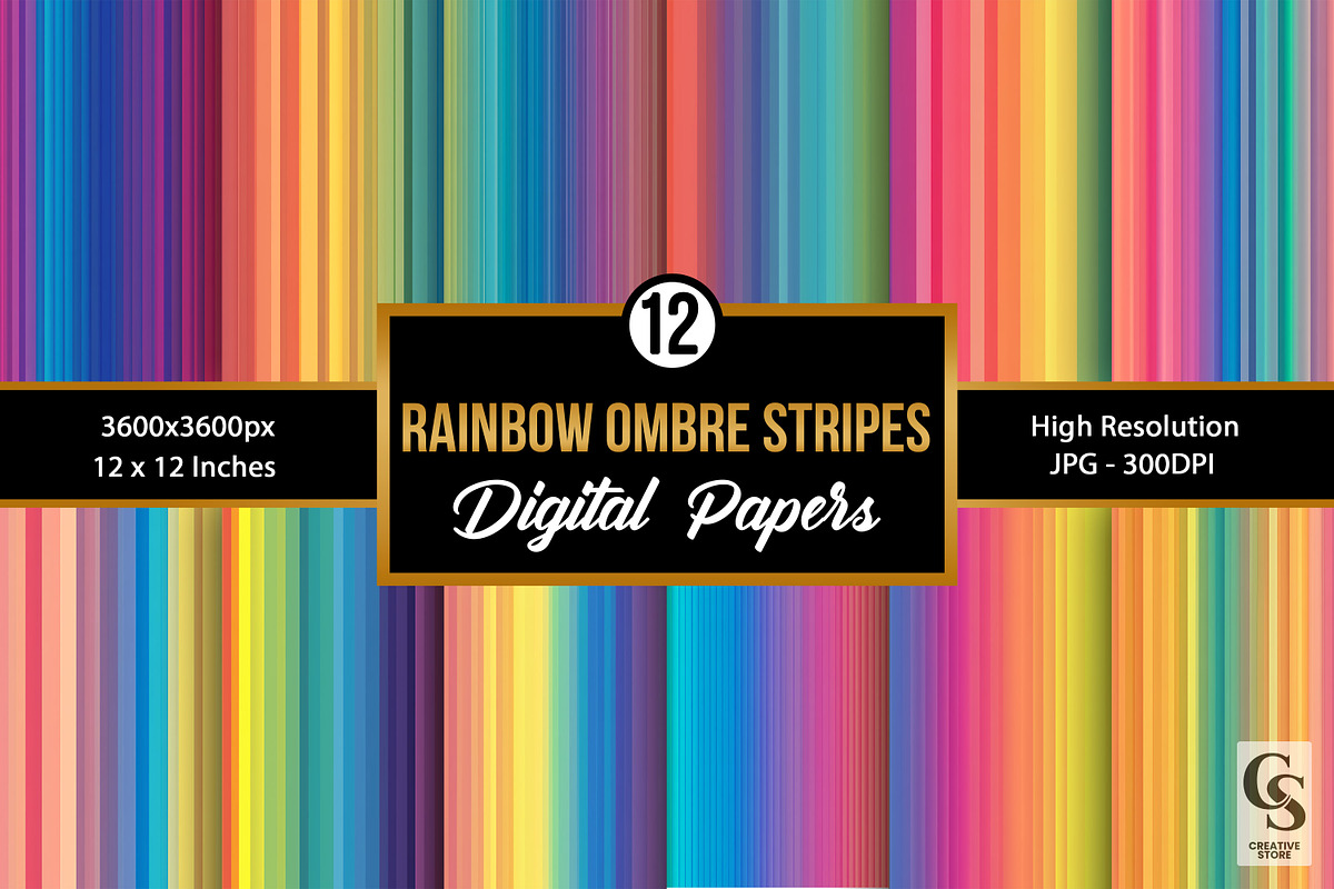 Rainbow Ombre Stripes Digital Paper, a Pattern Graphic by Creative Store (Photo 1 of 5)