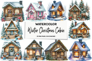 Winter Christmas Cabin Clipart, an Illustration by DreamArtGraphic
