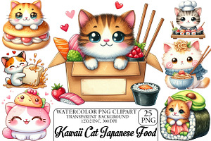 Kawaii Cat Japanese Food Clipart, an Illustration by DreamPrint404