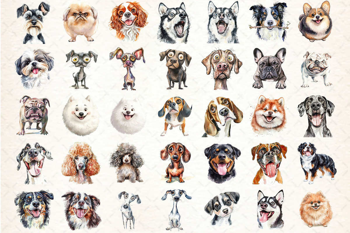 Watercolor Funny Dog Clipart Bundle, an Illustration by DreamCafeArt (Photo 2 of 7)