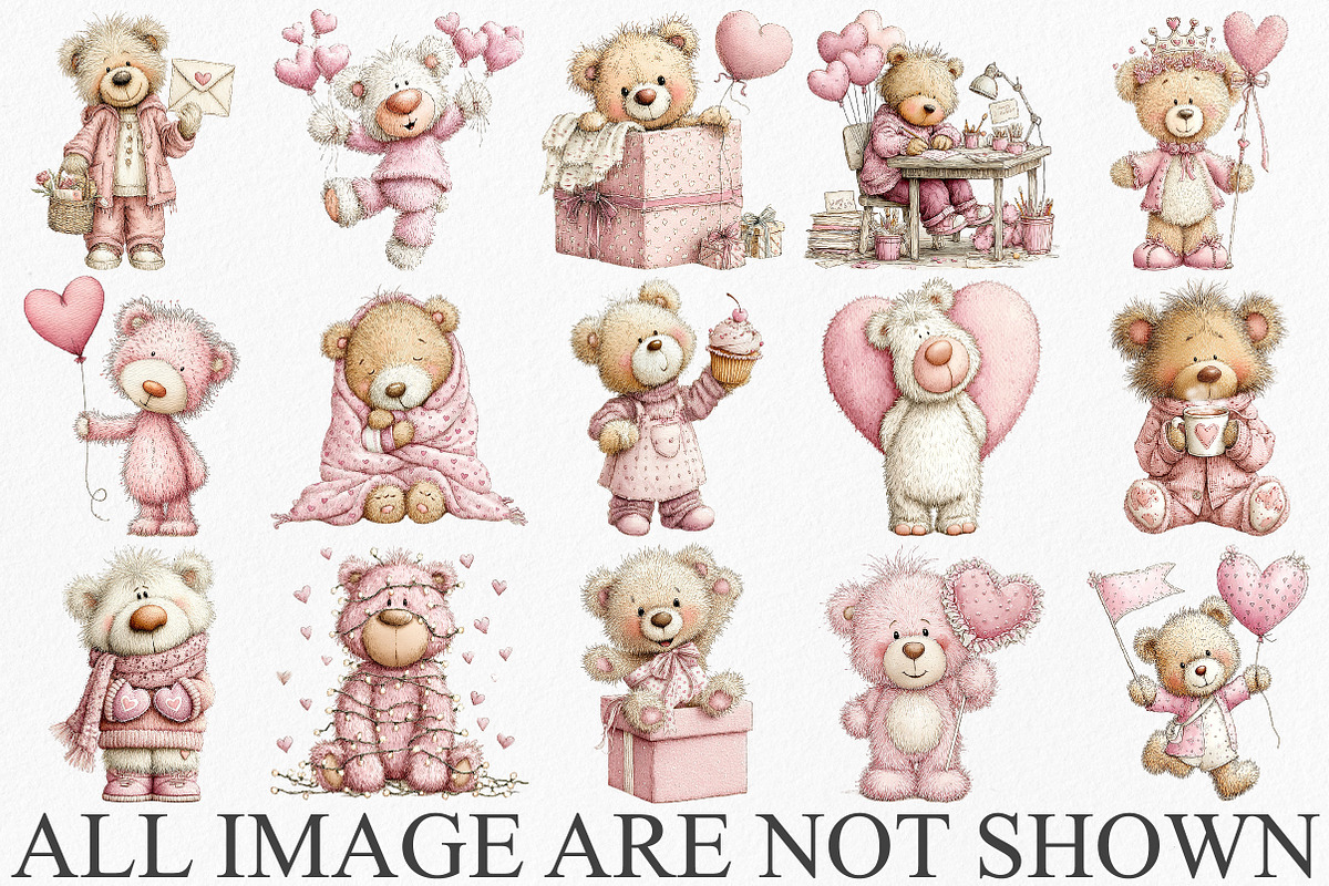 Watercolor Valentine's Bear Clipart, an Illustration by Canvas Craft (Photo 3 of 6)