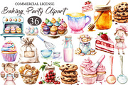 Watercolor Baking Party Clipart, an Illustration by designcity5 (Thumbnail 1 of 5)
