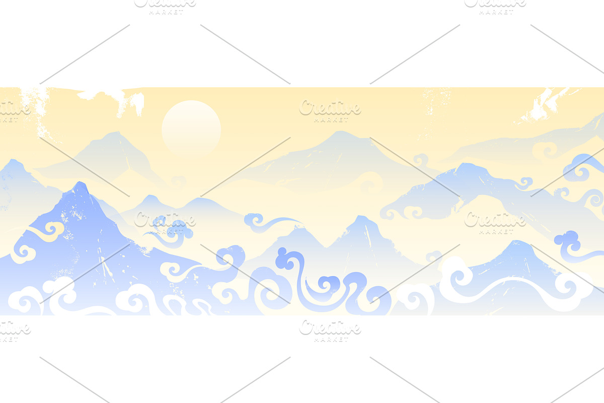 Abstract asian mountain landscape, an Illustration by art PVP - market