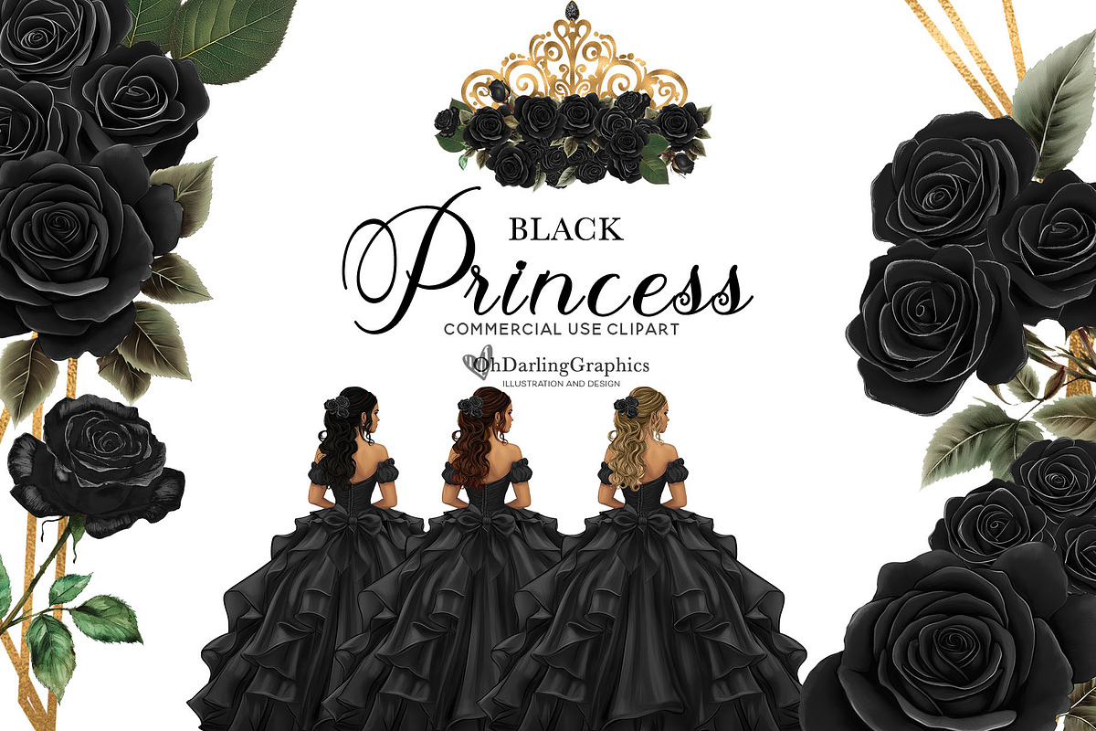 Black Princess Dress Quinceañera, an Illustration by Oh Darling Graphics (Photo 1 of 3)