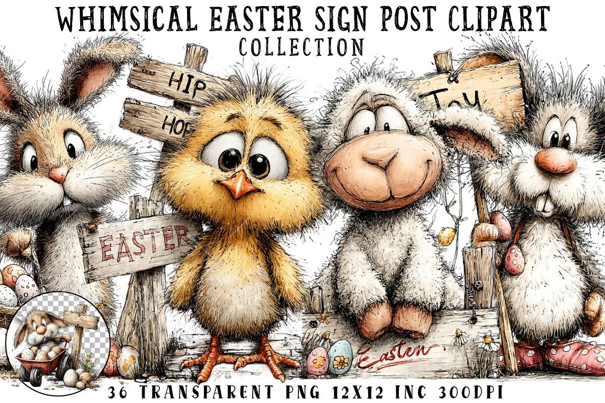 Whimsical Easter Sign Post Clipart, an Illustration by OK Design (Photo 1 of 6)