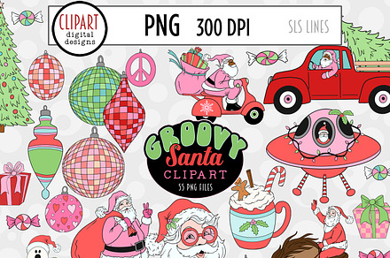Groovy Santa Clipart Retro Christmas