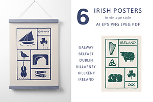 Irish Travel Posters, Hand-Drawn Art