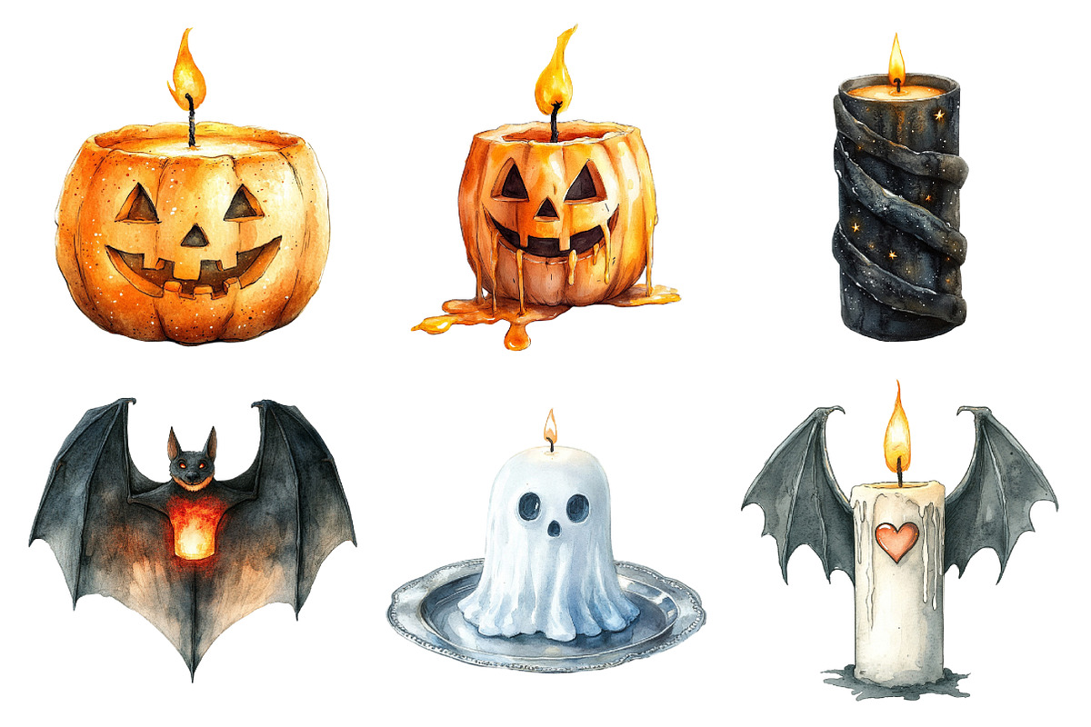 Watercolor Halloween Candles Clipart, an Illustration by Daily.Designs (Photo 2 of 5)