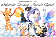 Watercolor Dreamy Animals Clipart, a Seasonal Illustration by designcity5 (Thumbnail 1 of 5)